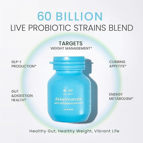 60 Billion Akkermansia Muciniphila with Bifidobacterium Supports GLP-1 Production Naturally Gut Health Appetite &amp Craving Control Made in USA 30 Servings