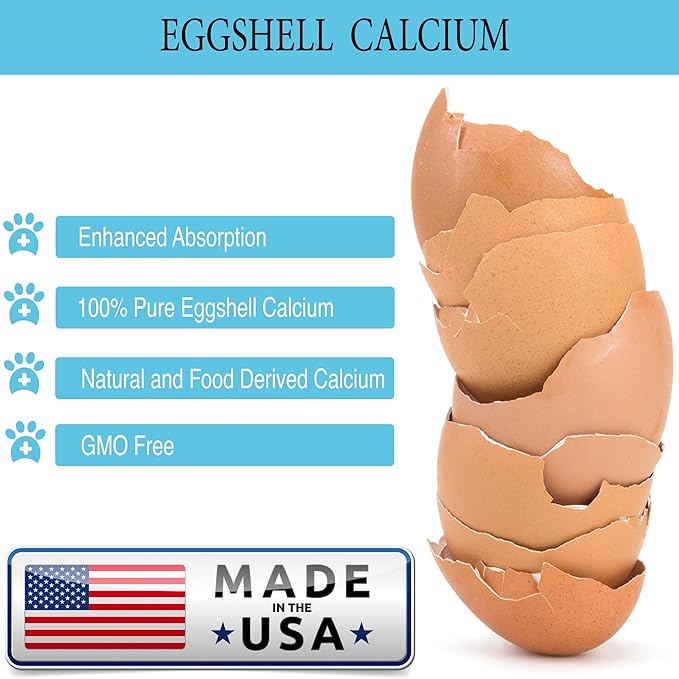 Eggshell Calcium for Pets - 12 oz. Natural Ultra-Pure Egg Shell Mineral Powder Supplement for Cats and Dogs - High Absorption Helps Support Bone Joint Teeth Heart Immune Health
