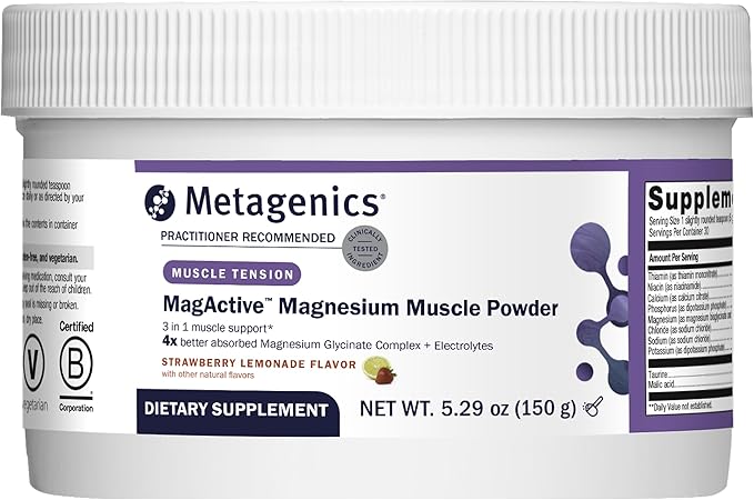 Metagenics MagActive Magnesium Muscle Powder - Highly Absorbable Magnesium Supplement for Workout Recovery - Aids Cramps Spasms &amp Tightness - 150 g Strawberry Lemonade Flavor