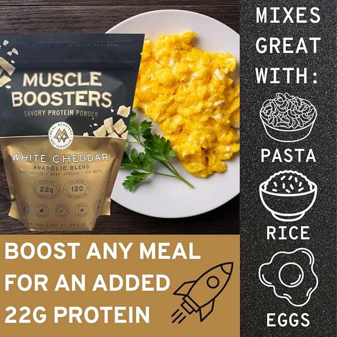 Muscle Boosters Savory Protein Powder | 22g Protein per Serving | Whey Isolate Beef Isolate Egg White Cooking-Friendly Protein Supplement