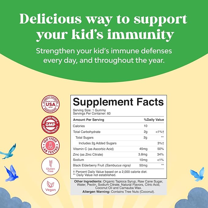 Bundle of Plant Based Kids Multivitamin Gummies with Vitamins A C D3 E B &amp Zinc for Immunity and Sambucus Elderberry for Kids Health - Black Elderberry Gummies with Zinc &amp Vitamin C for Immune