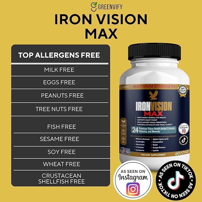 IronVision Max Eye Health Supplement 24 Premium Vitamins &amp Minerals Lutein Bilberry Extract 60 Capsules (5)