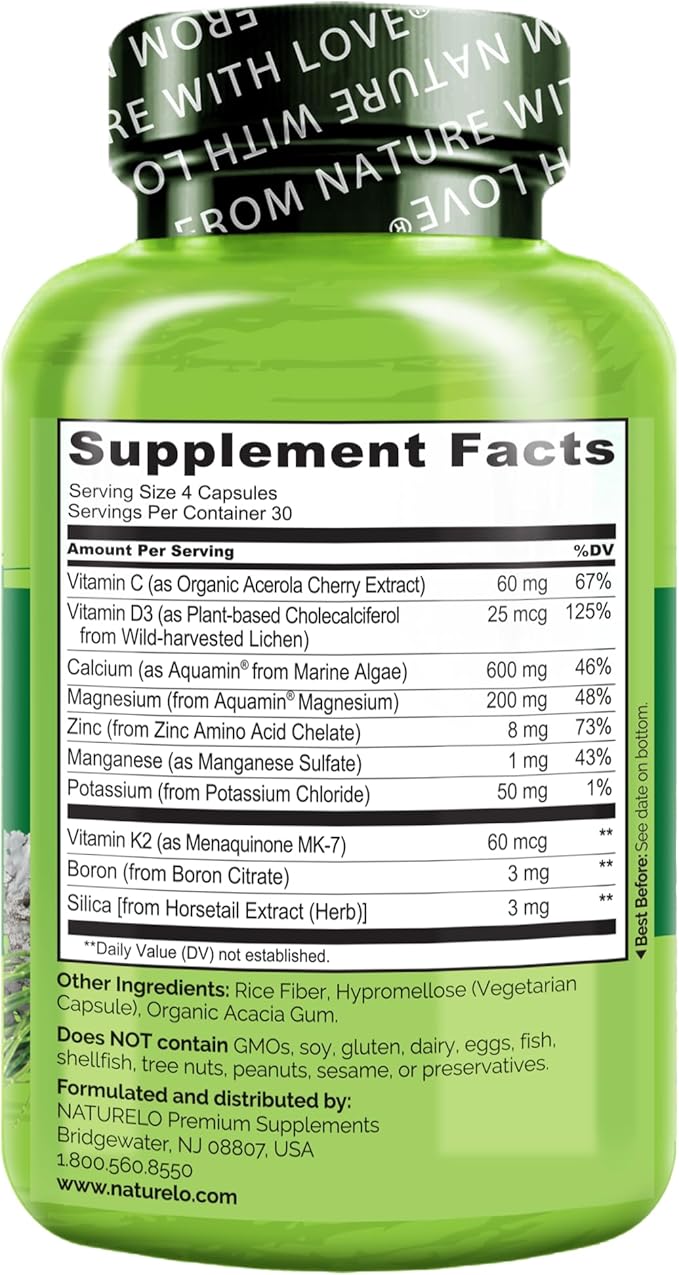 NATURELO One Daily Multivitamin for Women 50+ (Iron Free) - 120 Capsules and Calcium Supplement - 120 Vegetarian Capsules Bundle