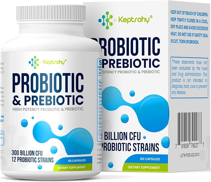 Probiotics for Women &amp Men 300 Billion CFU Probiotics from 12 Strains + Organic Prebiotics Blend for Daily Digestive Immune Gut Bloating Gut Health for Women &amp Men Shelf Stable - 60 Caps