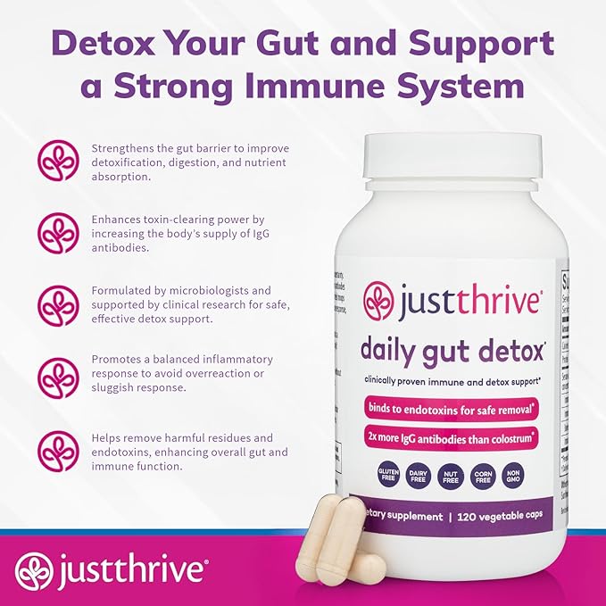 Daily Gut Detox - Ultra-Concentrated Detox &amp Immune Support Supplement with IgG Antibodies - Promotes Gut Health Detoxification &amp Balanced Immune Response - 120 Dairy-Free Non-GMO Capsules