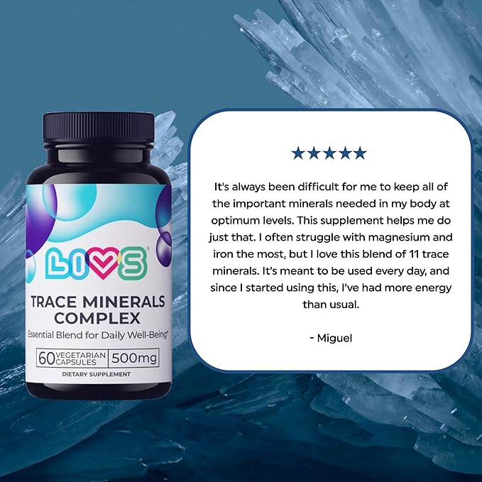 LIVS Trace Mineral Complex – 500mg Vegetarian Capsules | 11 Essential Trace Minerals for Immune Cellular &amp Electrolyte Support | Daily Magnesium Supplement with Zinc Potassium Calcium – 120 Cou