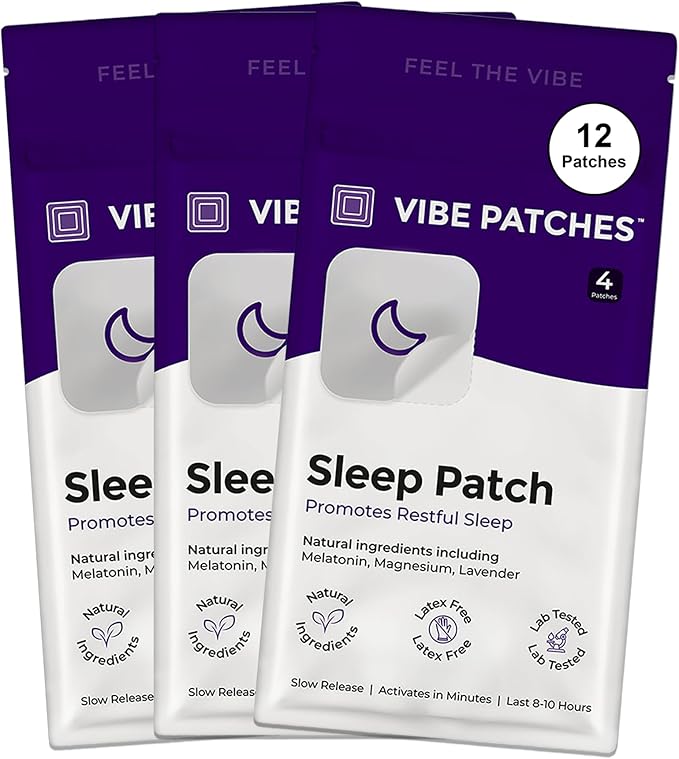 Sleep Patch | Wearable Wellness with Melatonin Magnesium and L-Theanine | Long Lasting Patch for 8-10 Hours | Vegan &amp Latex Free | 4 Patches Per Pack 3 Pack