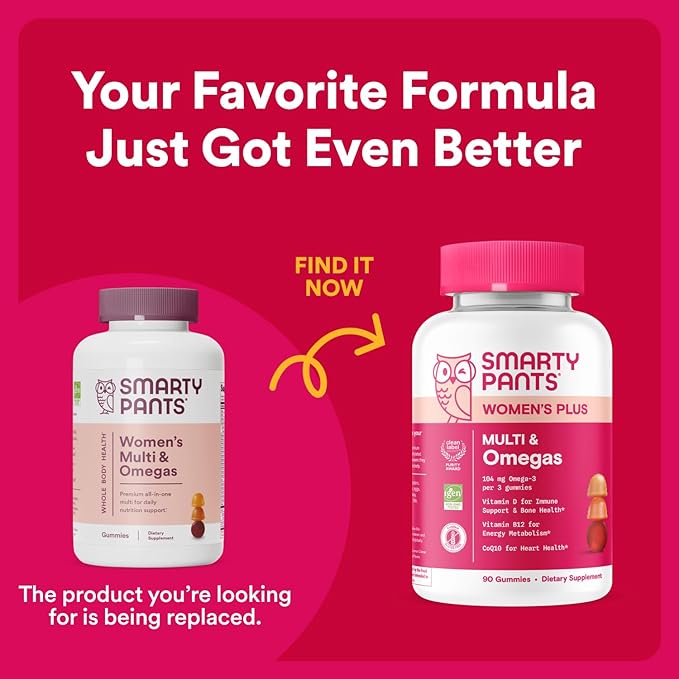 SmartyPants Women's Multivitamin Gummies: Omega 3 Fish Oil (EPA/DHA) Methylfolate CoQ10 Vitamin D3 C Vitamin B12 B6 A K &amp Zinc Inositol Gluten Free 180 Count (30 Day Supply)