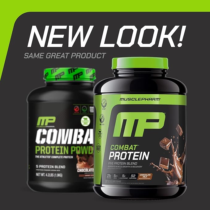 MusclePharm Combat Protein Powder Chocolate Milk Flavor Fuels Muscles for Productive Workouts 5 Protein Sources including Whey Protein Isolate &amp Egg Albumin Gluten Free 4.2 lb 52 Servings