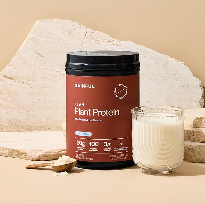 Gainful Lean Plant Protein Powder 20g Plant Protein per Serving Unflavored Supports Lean Muscle Metabolism &amp Satiety with Green Tea Extract Digestive Enzymes Organic Fiber Vegan 14 Servi