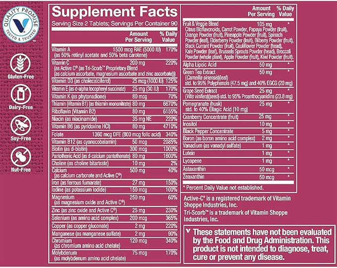 The Vitamin Shoppe Ultimate Woman Multivitamin - High Potency Daily Multi with Energy Blend Complete Nutrition for Women (180 Tablets)