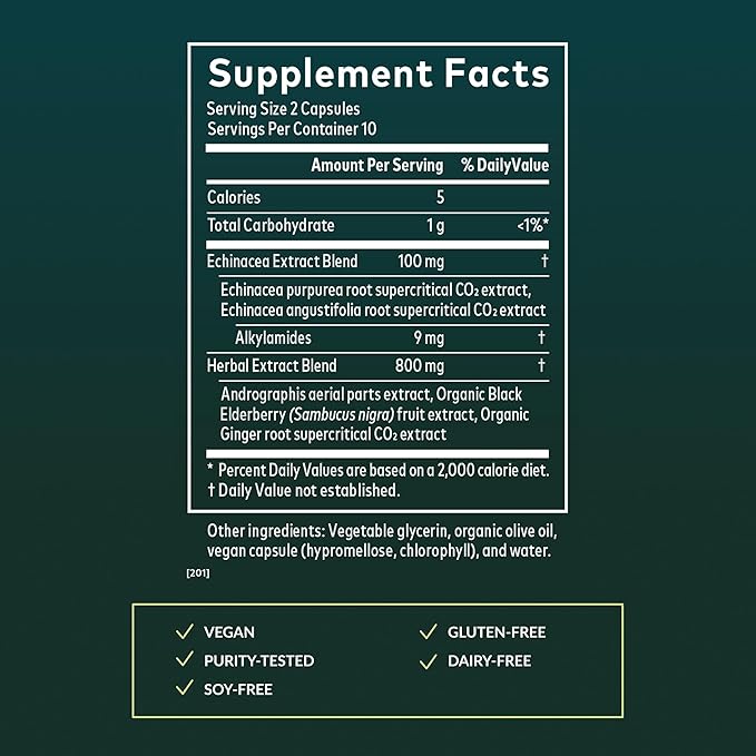 Gaia Herbs Quick Defense - Fast-Acting Immune Support Supplement* - Echinacea Black Elderberry Ginger &amp Andrographis - 20 Vegan Liquid Phyto-Caps (10 Servings)