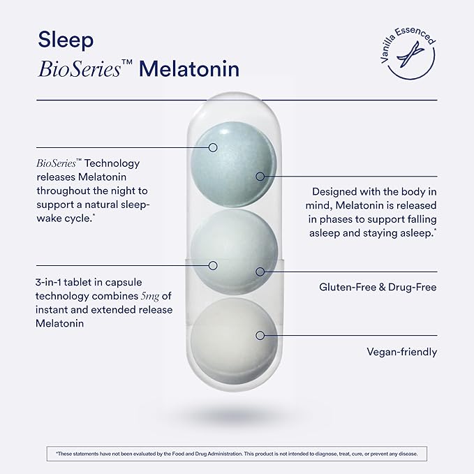 Ritual Sleep BioSeries™ Melatonin: Sleep Aid for Adults Sleep Supplement with Time Released Capsules Drug Free Sleep Vitamins for Adults for All Night Sleep Support 20 Capsules