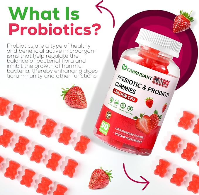 Prebiotics and Probiotics for Women Men1 Billion CFUsDaily Probiotics Gummies Supplement for Gut Health SupportDigestive HealthImmune HealthStrawberry Flavor90 Count