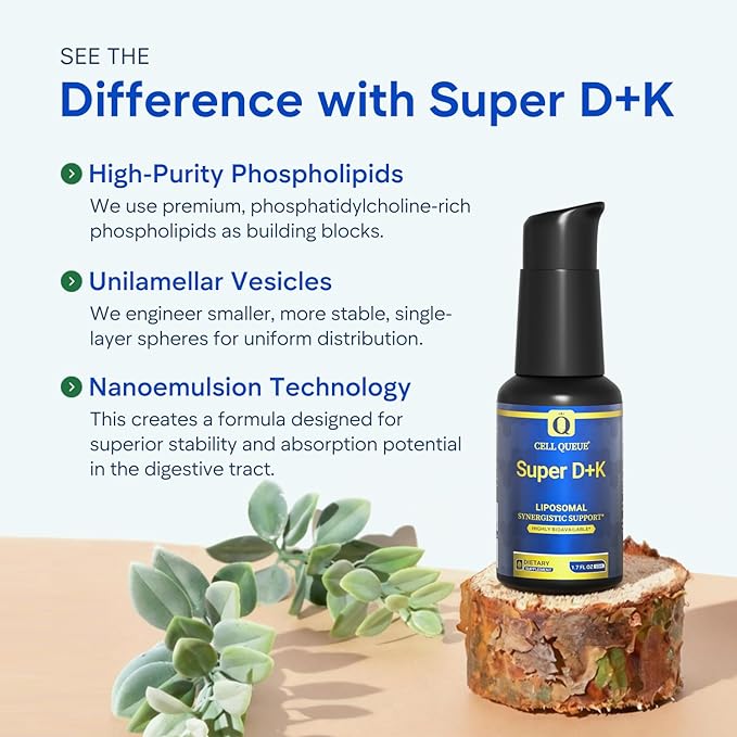 Super D+K Liposomal Vitamin D3 K2 Liquid Drops 5000 IU D3 &amp 180 mcg MK-7 K2 Supplement Advanced Nanoemulsion Formula for Maximum Absorption Immune Support Bone Health &amp Heart Health