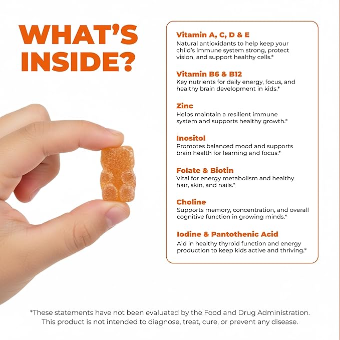 Premium Kids Multivitamin Gummies – 12 in 1 Kids Gummy Vitamins – Growth Chewable Multivitamin for Toddlers and Teens – Immune Brain &amp Focus Support – GMO-Free Gluten-Free – 2 Months Supply