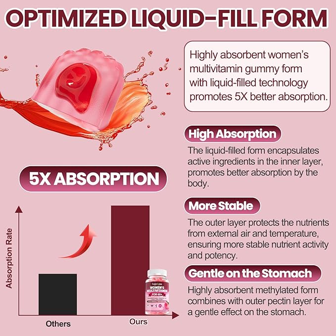 Gummies Multivitamin for Women Over 60: Organic Daily Multi Vitamins for Women Over 60 Plus Omega 3 Biotin Vitamin D3 K2 B12 Calcium Choline CoQ10 Magnesium - Sugar Free Vegan Gummy(60Count)