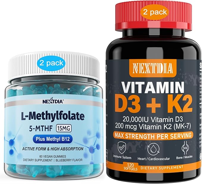 Vitamin D3 20000 IU + K2(MK7) 200mcg L-MethylFolate 15mg &amp Methyl B12 Gummies