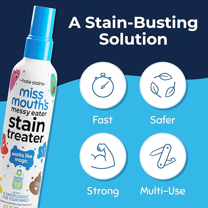 Miss Mouth's Messy Eater Stain Treater Spray - 4oz 3 Pack Stain Remover - Newborn &amp Baby Essentials - No Dry Cleaning Food Grease Coffee Off Laundry Underwear Fabric