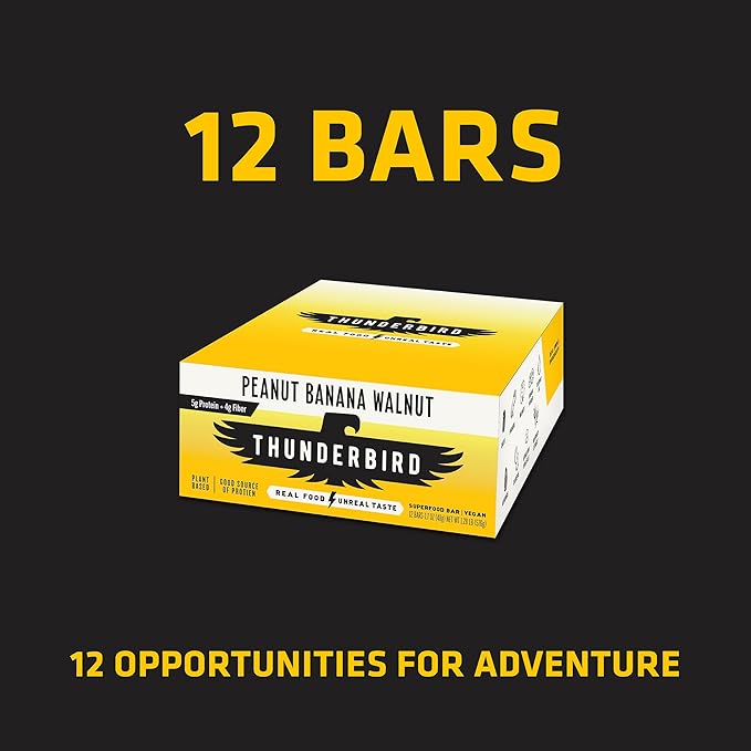 Thunderbird Bars Energy Snack Gluten-Free with Protein Healthy Real Food Vegan Non-GMO No Added Sugar Peanut Banana Walnut Flavor (12 Count 1.7 oz. Bars)