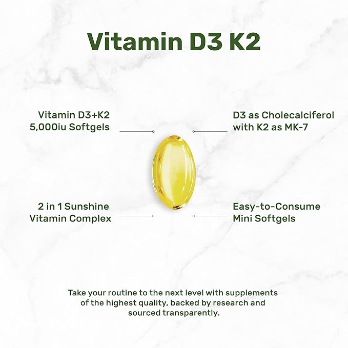 DEAL SUPPLEMENT 2 Pack Vitamin D3 5000 IU + K2 MK7 Softgels 500 Count | 2-in-1 Complex | Supports Heart Bone Teeth &amp Immune Health | Easy to Swallow
