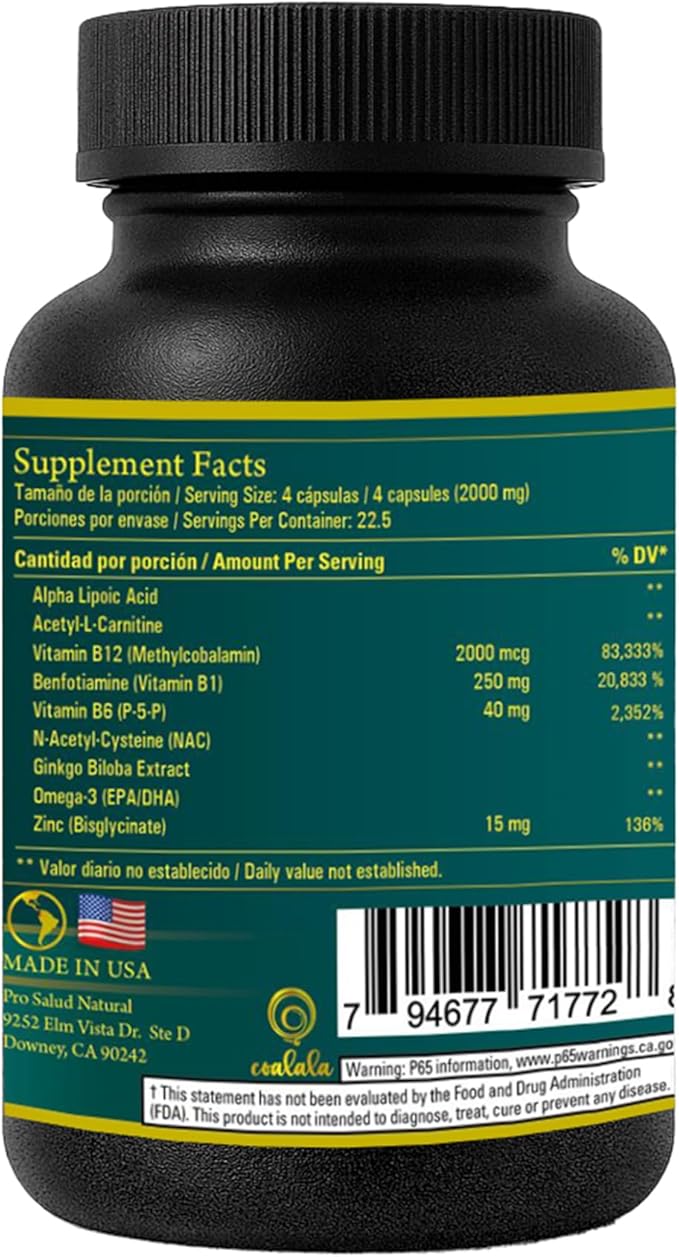 NeuroRestore+ | Premium Nerve Support Formula with Alpha Lipoic Acid B Vitamins Ginkgo Biloba &amp Omega 3 | 90 Vegetable Capsules | Supports Nerve Health Energy &amp Wellness | Made in USA