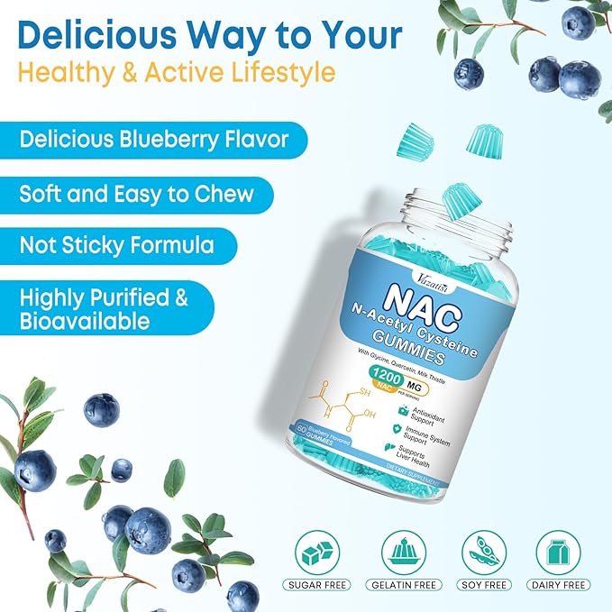 NAC Gummies NAC Supplement with Milk Thistle Selenium B6 B12 - Antioxidant Immune Support - N Acetyl Cysteine 600 mg per Gummy - 2 Month Supply 120 Cts