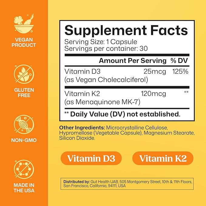 ColonBroom Vitamin D3 K2 | Supports Immune System Mood Balance Strong Bones &amp Teeth | Vegan Non-GMO Gluten-Free | Maximum Strength 2-in-1 K2 D3 Vitamin Supplement (30 Capsules 1 Month Supply)