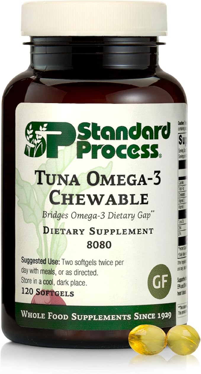Standard Process Tuna Omega-3 Chewable - Fish Oil Supplement with DHA - Omega-3 Supplement to Support Brain &amp Eye Health - Excellent Source of Antioxidants - Gluten-Free &amp Non-Dairy - 120 Soft