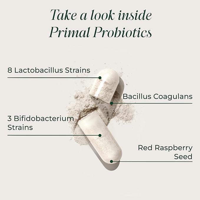 Primal Harvest Probiotics for Women &amp Men Daily Probiotic Supplement with 12 Strains for Gut &amp Digestive Health 30 Capsules