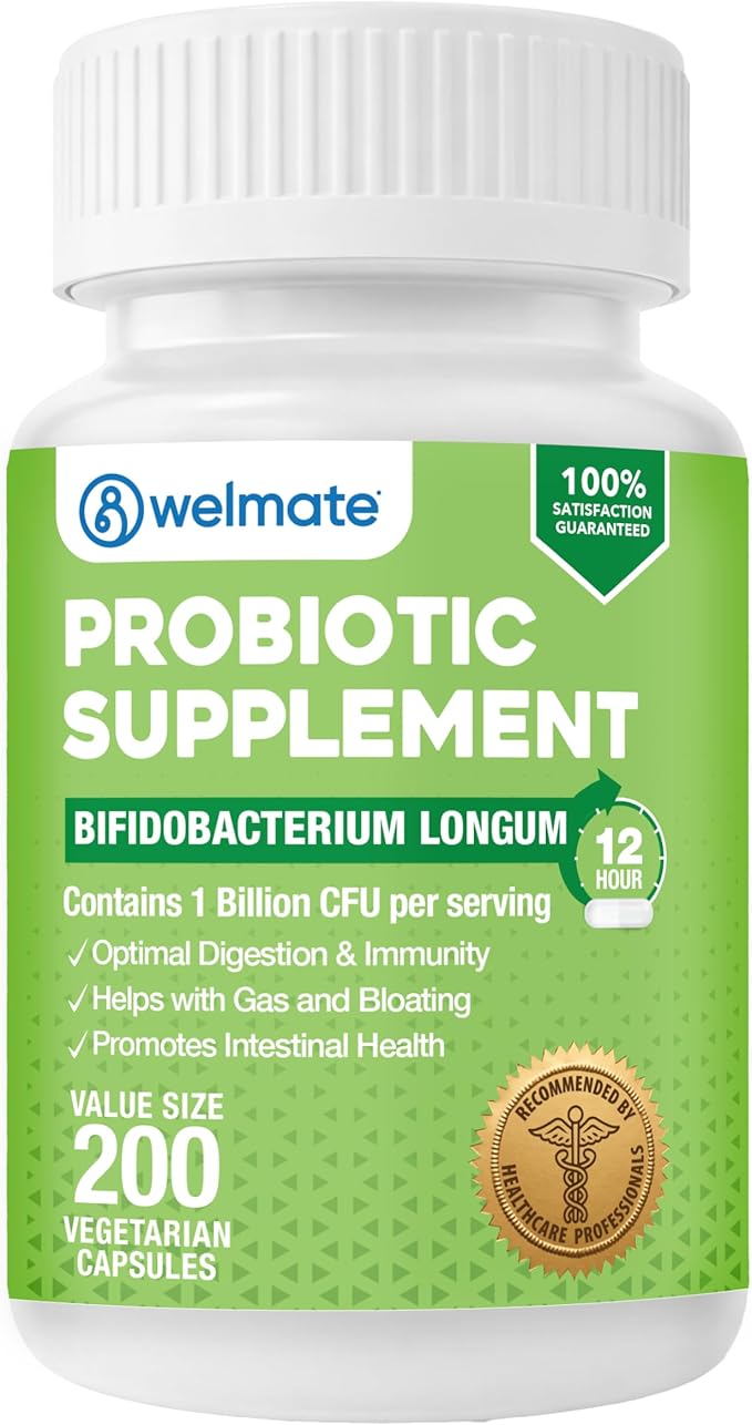 WELMATE Bifidobacterium - Probiotic Supplement - Supports Gut Health - Immune Support - Digestive Enzymes - Gluten Free - Vegan - Men &amp Womens Probiotic - Value Size - 200 Count