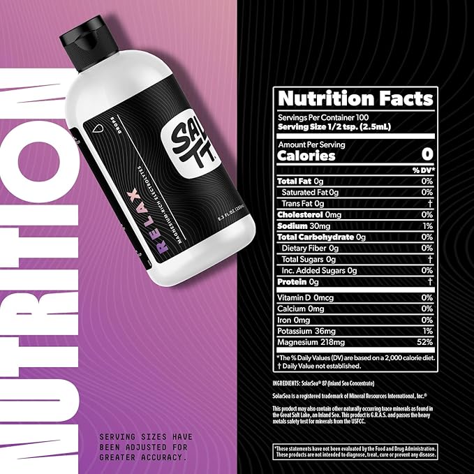 SALTT Relax Magnesium Drops - Ionic Magnesium Chloride w/Sodium Potassium Electrolytes - Trace Minerals Drops - Gluten Free Sugar Free Keto Friendly - from Utah's Great Salt Lake - 8.3 Fl Oz