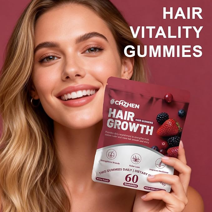 MAYLOR Hair Growth Gummies with Biotin and Collagen - Berry Flavor Daily Nutritional Supplement - Non-GMO 60 Gummies (1)