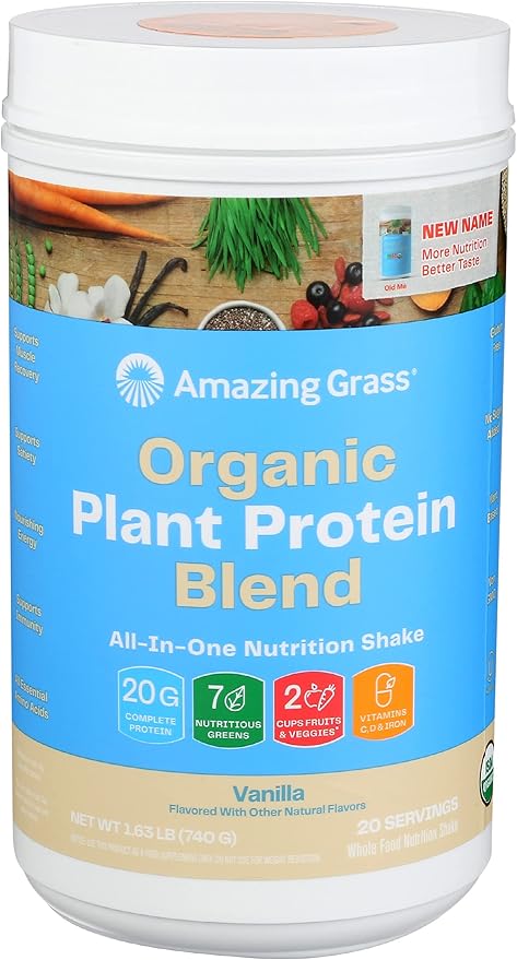 Amazing Grass Organic Plant Protein Blend: Vegan Protein Powder New Protein Superfood Formula All-In-One Nutrition Shake with Beet Root Pure Vanilla 20 Servings