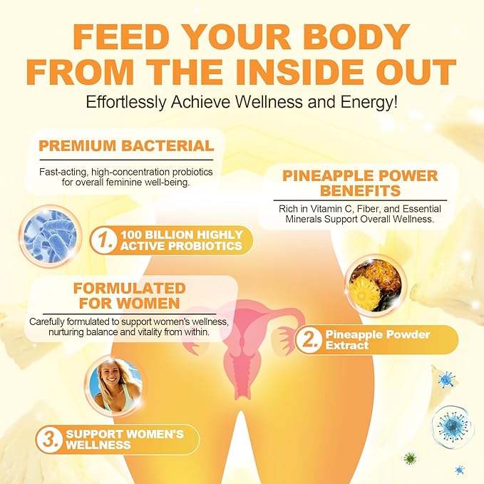 Premium Feminine Balance Gummies – 2 Pack Probiotic + Enzyme Blend for Digestive Hormone &amp PH Balance Pineapple Flavor 120 Gummies