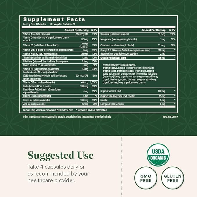 Global Healing Center - USDA Organic Multivitamin for Women &amp Men - Vitamins Include A C D &amp More for Your Overall Health &amp Wellness Needs - Complete Daily Multi Vitamin Nourishment (12