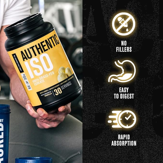 Jacked Factory Authentic ISO Grass Fed Whey Protein Isolate Powder - Low Carb Non-GMO Muscle Building Protein (30 Servings Vanilla) Creatine Monohydrate Powder (30 Servings Unflavored)