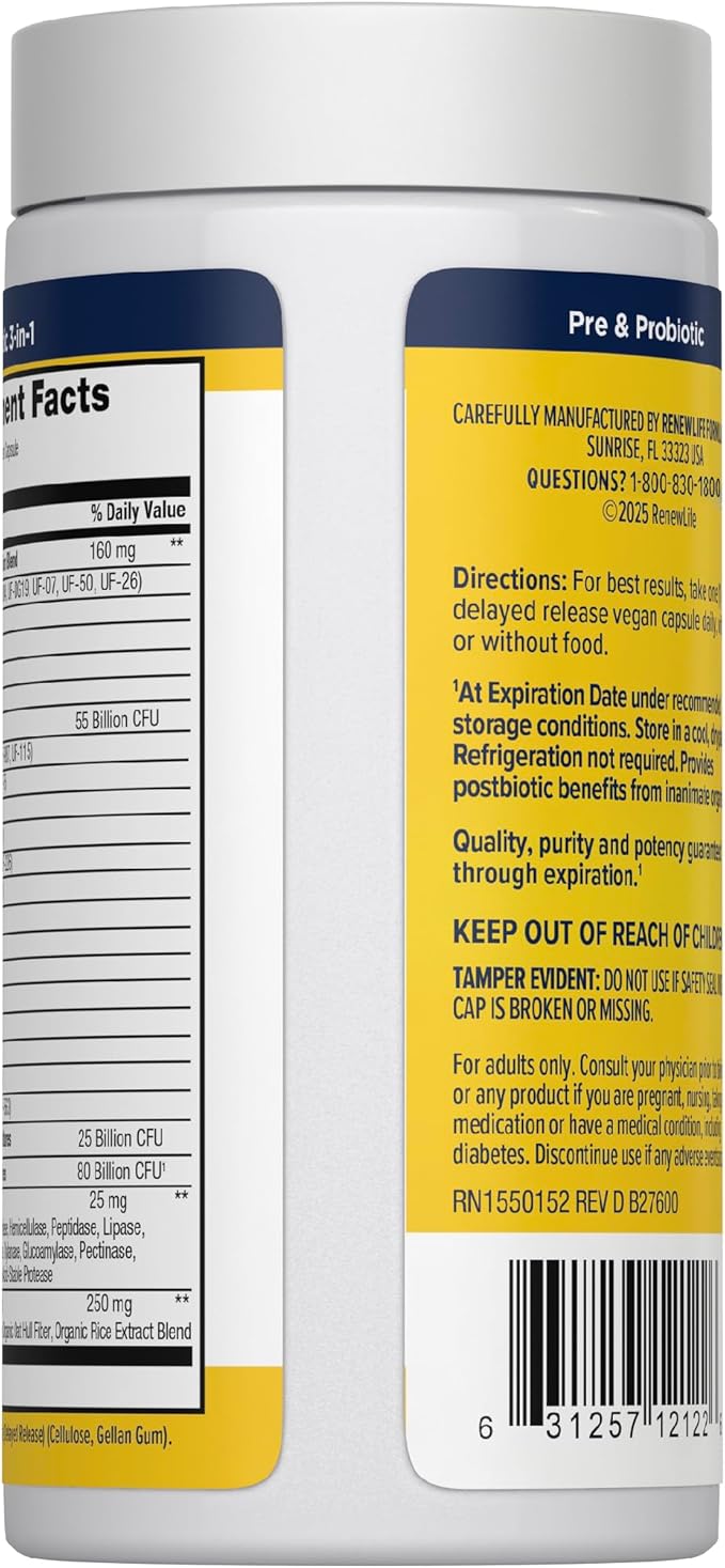 Renew Life Probiotic Colon Care Probiotic Capsules Daily Supplement Offers Colon Support L. Rhamnosus GG Dairy Soy and gluten-free 80 Billion CFU 30 Count