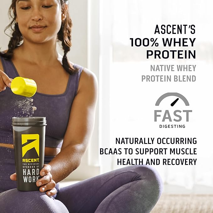 Ascent 100% Whey Protein Powder - Post Workout Whey Protein Isolate Zero Artificial Flavors &amp Sweeteners Gluten Free 5.5g BCAA 2.6g Leucine Peppermint Mocha 1.7 lb