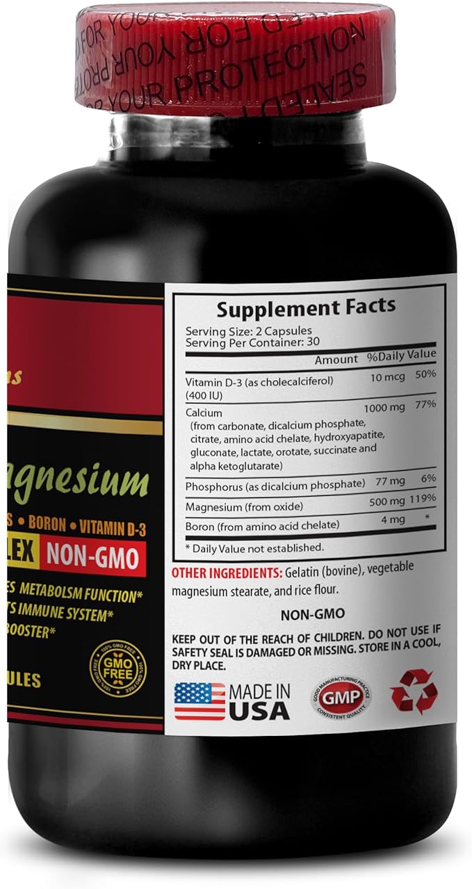 Calcium Magnesium Powder Organic - Calcium Magnesium Complex with Vitamin D and Boron - Mood Vitamins Mood Booster Supplement Herbal Immune Support Muscle Recovery Powder - 3 Bottles 180 Capsules