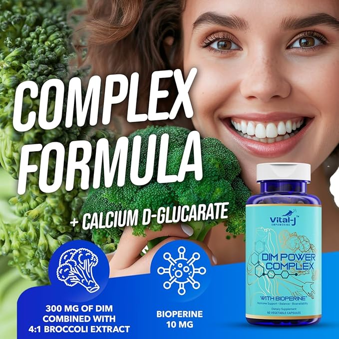 4-in-1 DIM Potent Complex 300mg - Estrogen Balance and Metabolism Energy &amp Menopause Support Supplement with Bioperine (x4) Calcium and Broccoli Extract - for Women and Men 90 Servings