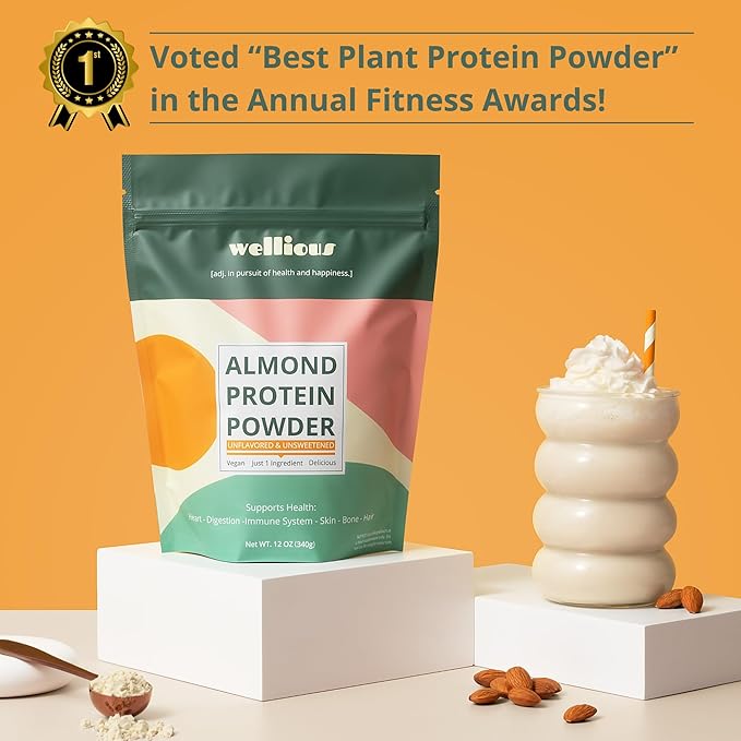 wellious Almond Protein Powder 3-pk (Vanilla Chocolate Unflavored) - 18 Grams of Pure Healthiest Vegan Protein Powder - Gluten-Free Soy-Free Gut Friendly Protein for Sports Nutrition