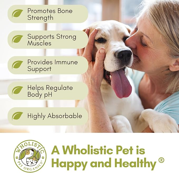 Wholistic Pet Organics Pure Powder Calcium for Dogs and Cats - Supports Strong Bones Teeth &amp Muscles - Sea Coral Cat and Dog Calcium Supplement with 72 Trace Minerals - Pet Food Topper - 60 Scoop