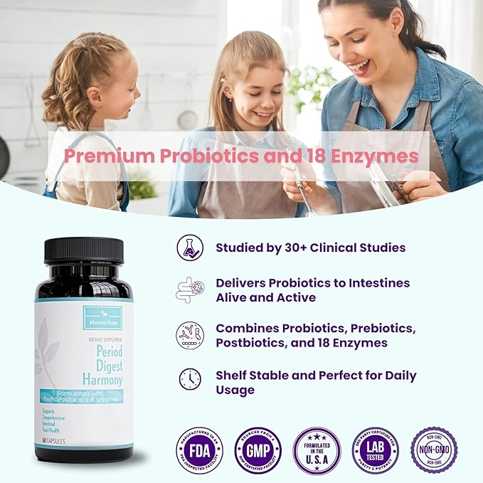 Digestive Probiotic Prebiotic Postbiotic &amp Enzyme for Women Complete Gut &amp Whole Food Digestive Support Supplement Shelf Stable Advanced Pre/Pro/Postbiotic 60 Capsules