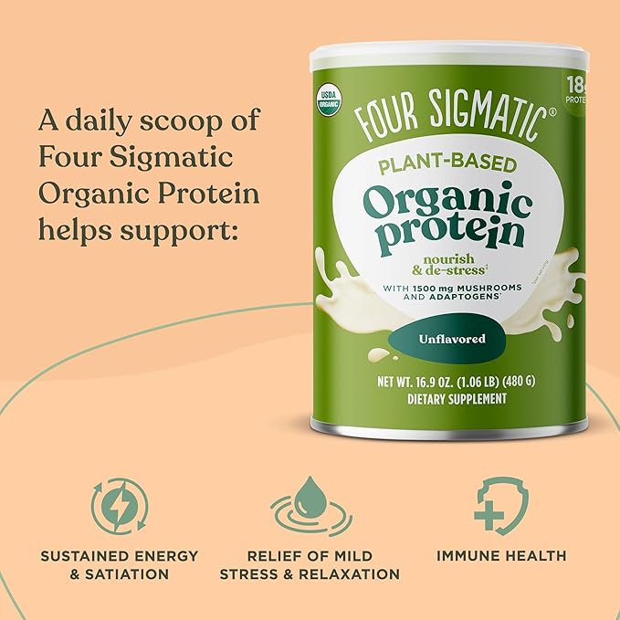 Four Sigmatic Organic Vegan &amp Plant Protein Powders | with Mushrooms Adaptogens | Gluten Free Non-GMO | Vanilla &amp Unflavored