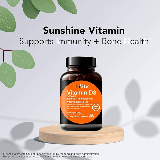 Invite Health Vitamin D3 3000 IU - Supports Immune Bone Brain Heart and Hormone Health - 90 Vegetarian Capsules - 90 Day Supply (2)