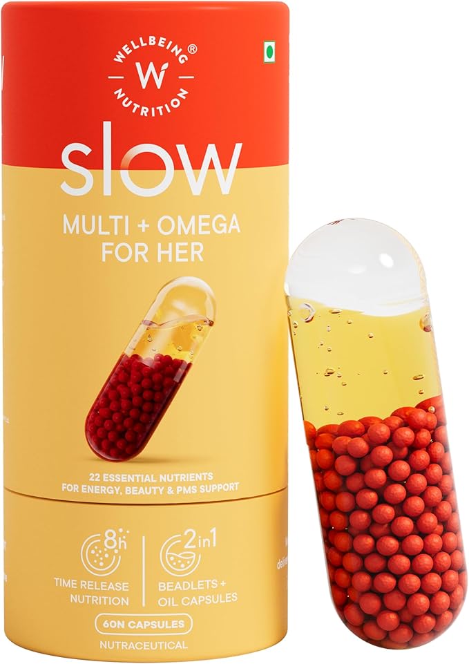 WELLBEING NUTRITION Slow Multi + Omega for Her Multivitamin Capsule for Women | Vegan Omega-3 Oil B-Complex Antioxidant Blend for her