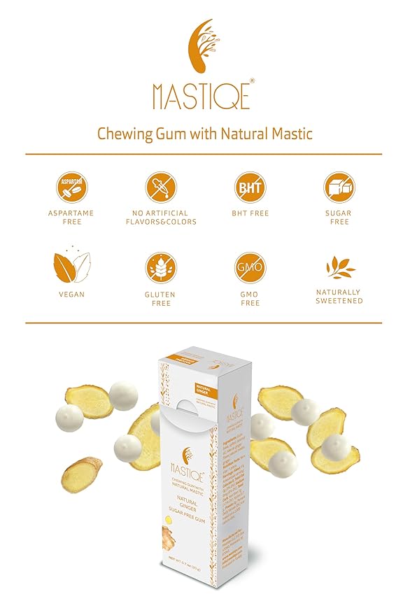 Mastiqe Sugar Free Hard Chewing Gum with Natural Mastic (12 Pack Ginger)