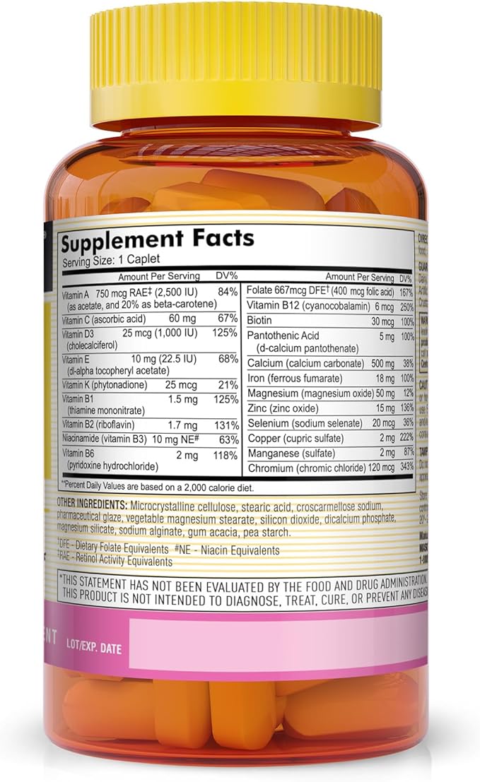 MASON NATURAL Women's Daily Multi Formula with 21 Essential Vitamins and Nutrients Supports General Wellness and Overall Health 90 Caplets (Pack of 3)