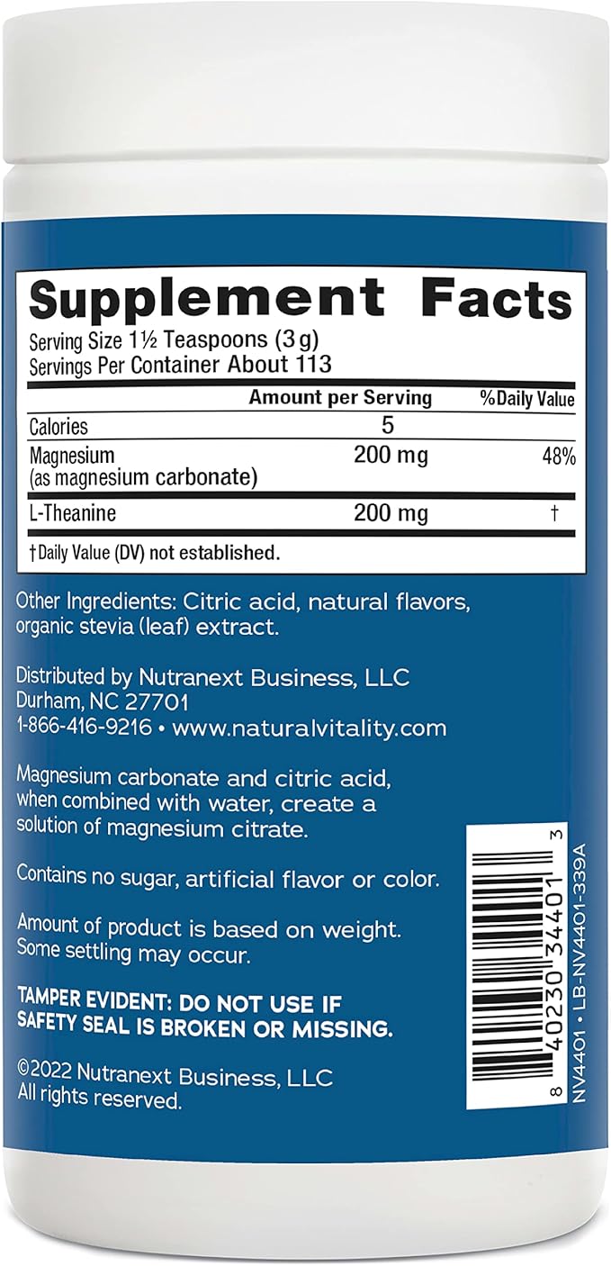 Natural Vitality Calm Mind Magnesium Citrate + L-Theanine Powder Supports a Healthy Response to Stress Gluten Free &amp Vegetarian Honey Chamomile 12 oz.
